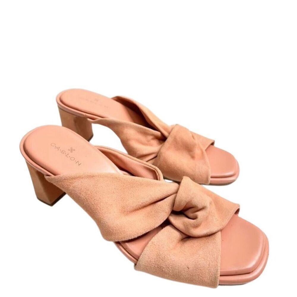 Caslon Sandals Size 7 Coral Leather Crisscross Open Toe Block Summer Heels